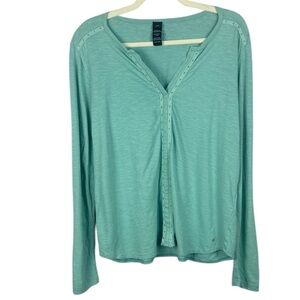 Olsen Organic Cotton Teal Everyday Wear Comfy Relaxed Fit Long Sleeve Large Top